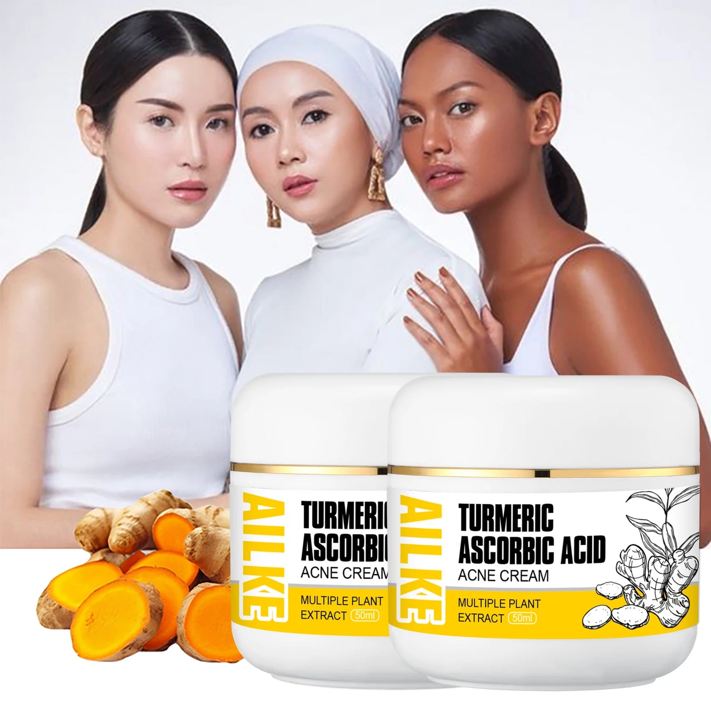 AILKE Natural Turmeric Brightening Face Cream, Glow Boosting, Skin Moisturizer, Anti-Acne Facial Cream, for All Skin Tone