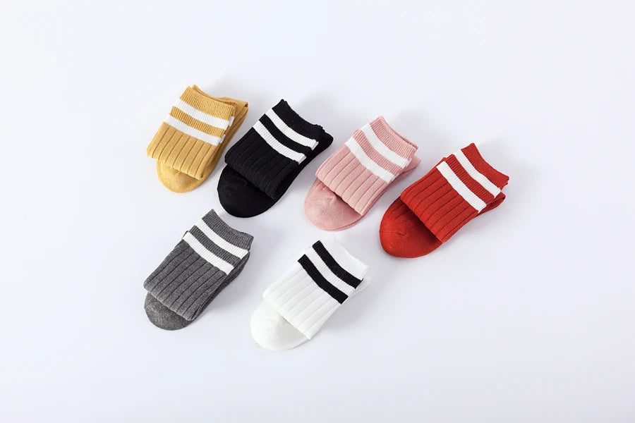 1 Pairs Kids Knee High Long Socks Autumn Winter Warmth Soft Cotton Children School Stocking Black White Stripes Sports Socks