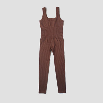 Women's Seamless Yoga Set | Ribbed One Piece Fitness Jumpsuit - High Waist Workout