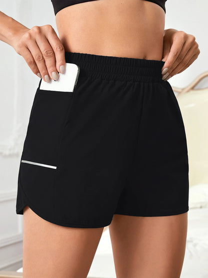 Women's Sports Shorts – Elastic Waist with Phone Pocket & Reflective Strips