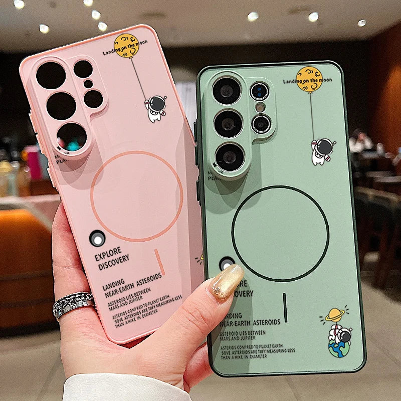Little Astronaut Magnetic Phone Case For Samsung Galaxy S25 S26 Ultra Edge S24 S23 FE A57 A17 A56 A37 A16 A55 A36 A55 Hard Cover