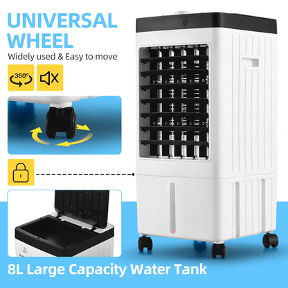Evaporative Air Cooler 100° Oscillation Swamp Cooler with Remote Control / 2 Ice Boxes / 2.11 Gal Water Tank 1-7H Timer 3 Wind