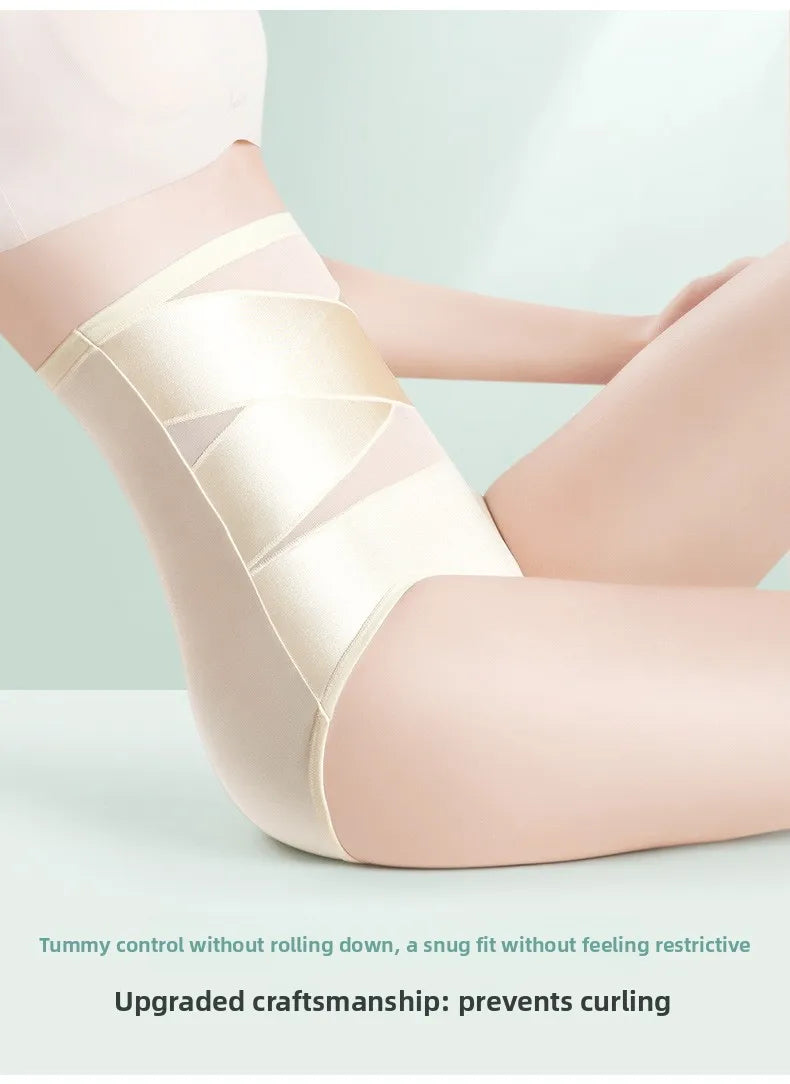 Women Ice Silk High Waist Shapewear Panties Cross Bandage Tummy Control Underwear
