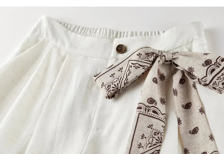 SENTUBILA Office 2 Piece Pant Set 2026 Women Linen Blend Summer Suit V Neck Waistcoat Wide Leg Baggy Pant Print Scarf 162ZA5663Z