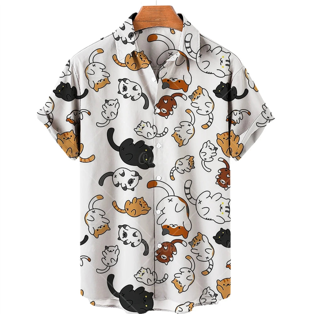 Summer Men's Hawaiian Short Sleeve Printed Shirts Loose Fitting Oversized Social Cartoon Pictures Floral Casual Fashion Clothing