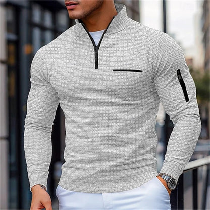Men's Casual Long-Sleeve Polo Shirt Pullover Sweatshirt Spring and Autumn Outdoor Sports Zipper Men's Shirt Sweatshirt Top