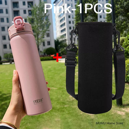 TYESO 600/750ML Thermos Bottle With Straw Stainless Steel Car Thermal Cup Sports Water Bottles Keeps Cold and Heat Thermal Mug