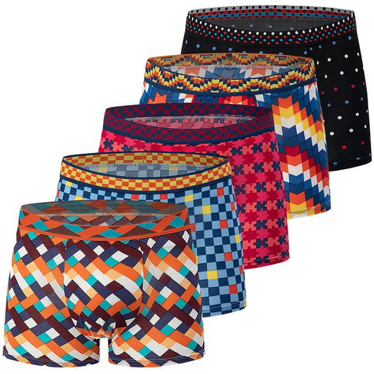 4/5piece Men's Colorful Patterned Fashionable Casual Boxer Shorts Loose And Comfortable Oversized Underwear Elastic Waist Shorts