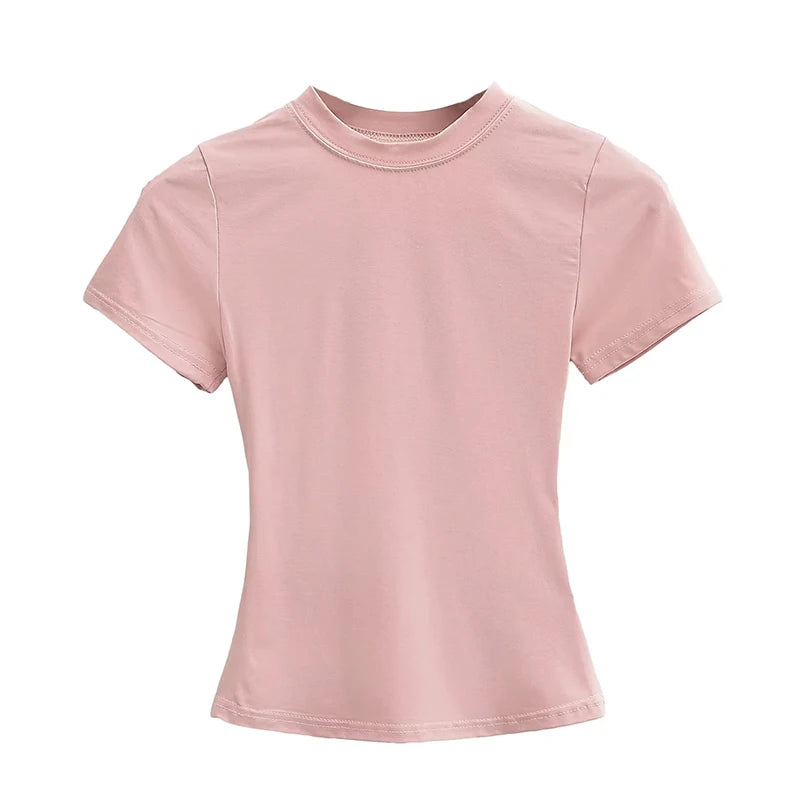 Women's Slim T-Shirt – Casual Solid Y2K Short-Sleeve Top