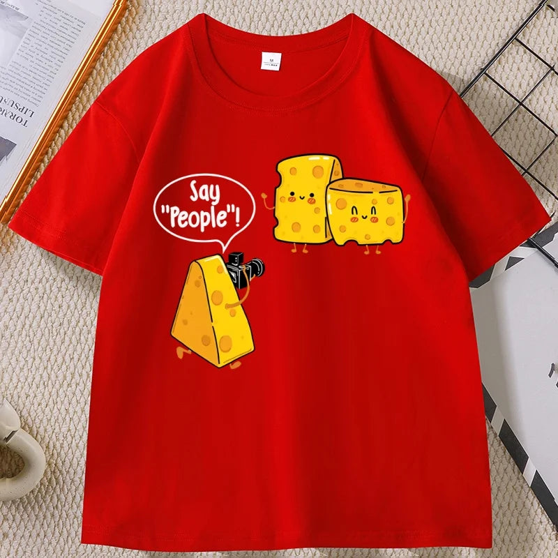 Funny Cute Cheese Print T Shirt Men Women Cuasal Cotton Short Sleeve Round Neck Tshirt Streetwear Loose Soft T-shirt Clothing
