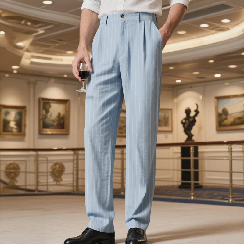 Linen Casual Pants - Men’s Striped Straight-Leg Breathable Loose Trousers for Spring