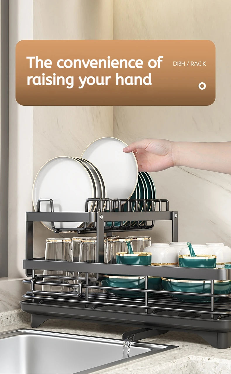 Adjustable Stainless Steel Dish Drying Rack with Drainboard - Over Sink Plate Organizer - ZOOMNSTORE