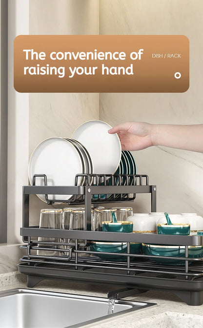 Adjustable Stainless Steel Dish Drying Rack with Drainboard - Over Sink Plate Organizer - ZOOMNSTORE