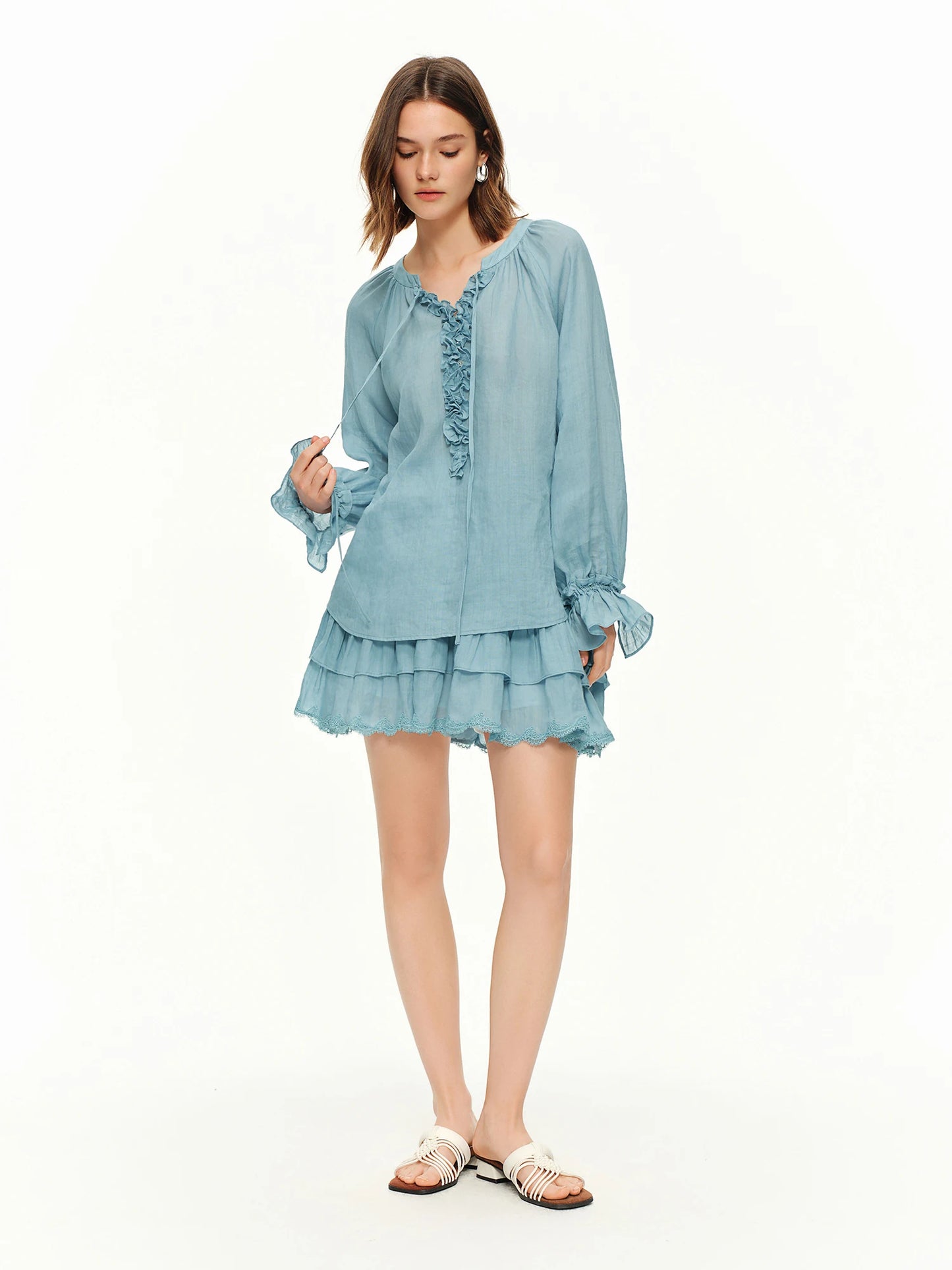 DUSHU 【Breathable Series】Summer Women's Linen Shirt Skirt Set Relaxed Fit Effortless Style Vacation Summer Getaways