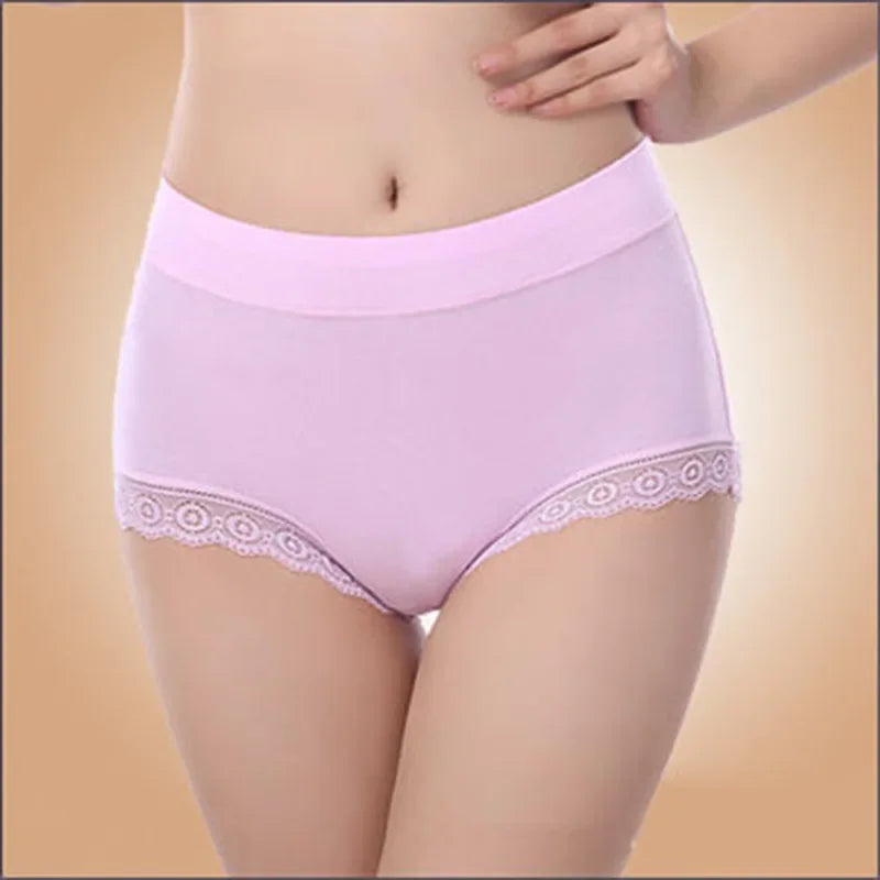 Ruffles Lace Underwear Woman High Waist Middle Aged Mother Spring Summer Modal Briefs Comfortable Panties Нижнее Бельё Женское
