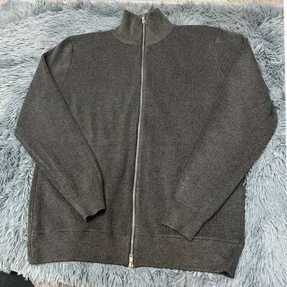 Asian size Autumn Winter Men Loose Casual Knit Sweater Zipper Semi High Neck Long Sleeve Cardigan Lazy Comfortable Warm Top