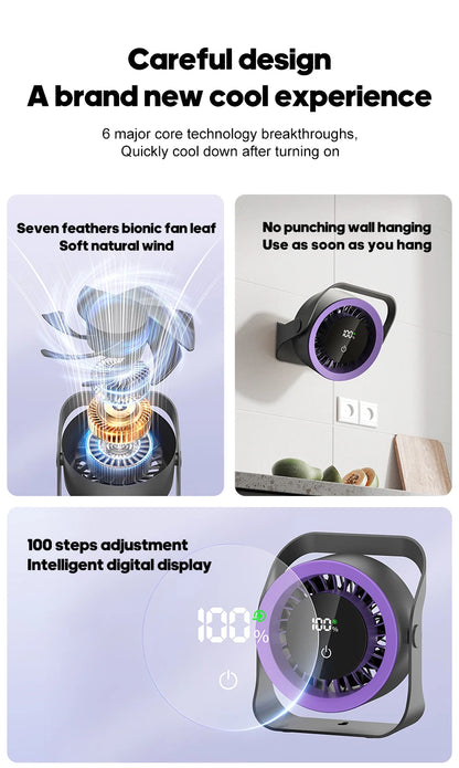 Kinscoter 4000mAh Rechargeable Wall Fan 100 Speed Adjustable Portable Desk Fan Air Cooling Fan with Remote Control for Outdoor