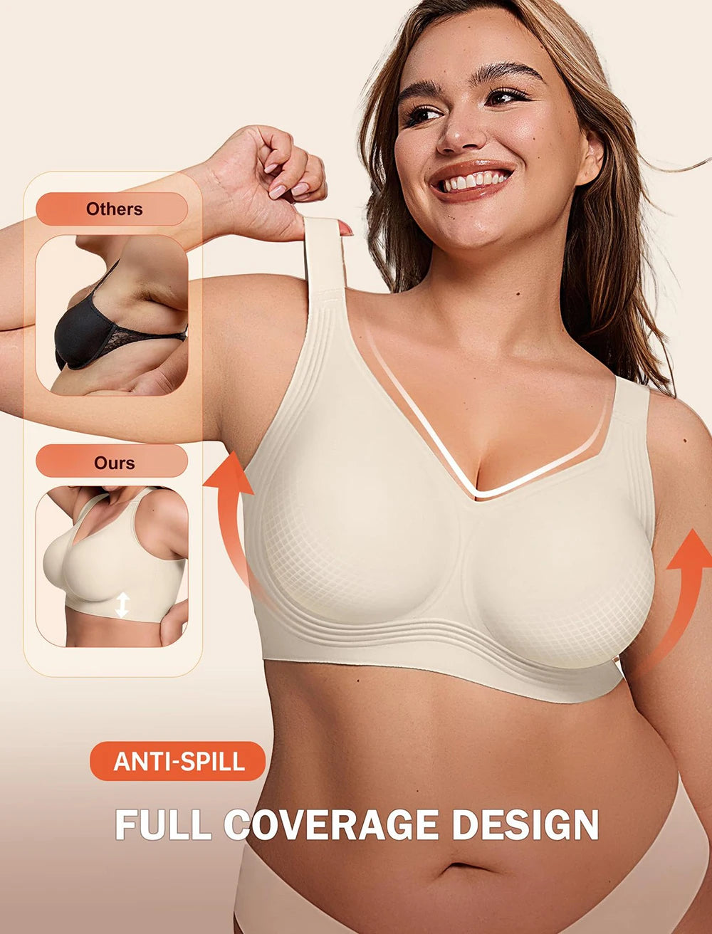 Plus Size  Push Up Jelly Bra Seamless No Underwire Bras Full Coverage Brassiere Hide Back Fat Tshirt Bras Comfort Daily Bralette