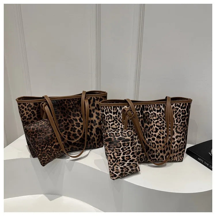 Leopard Print Tote Bag - Women's PU Leather Large Capacity Casual Travel Purse