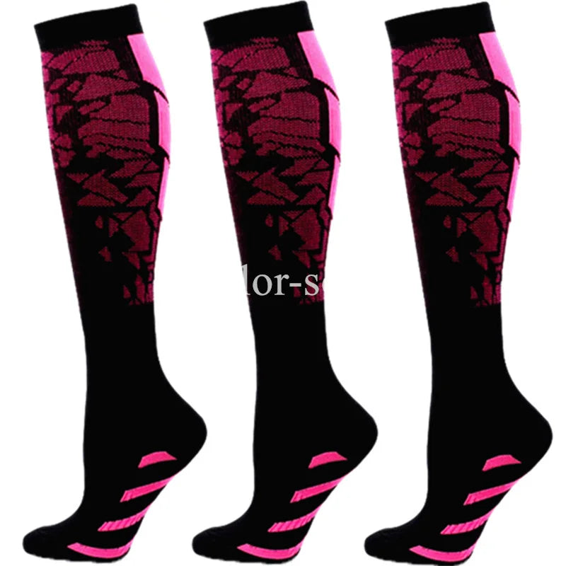Compression Sports Socks - 3 Pairs Anti Slip Knee High Socks for Football & Basketball