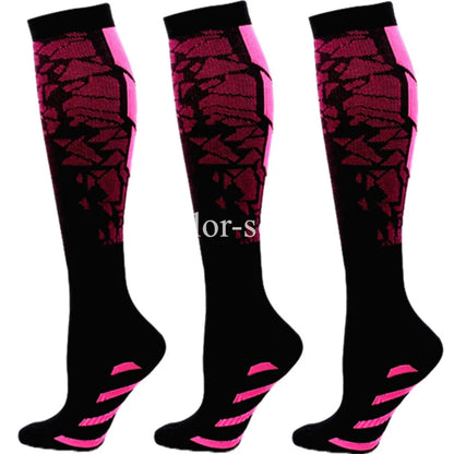 Compression Sports Socks - 3 Pairs Anti Slip Knee High Socks for Football & Basketball