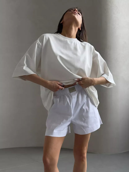Casual Oversized Cotton T-shirt for Women - Pink O-neck Aesthetic Top