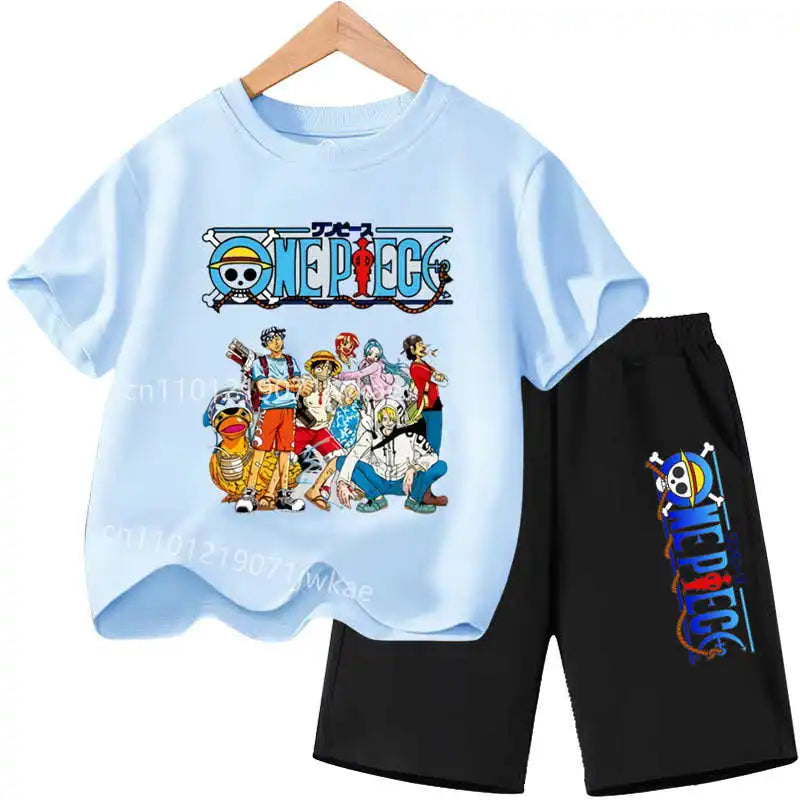 One Piece Kids Outfit Chopper Luffy Tracksuit Suit Children Summer Short Sleeve Clothes Set Anime Boy Girl T Shirt Shorts 2pcs