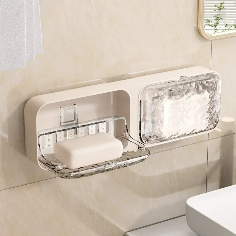 Bathroom Soap Holder Free-Punching Wall Mounted Soap Sponge Holder Organizer Double Drainage Soap Dish Bathroom Accessories