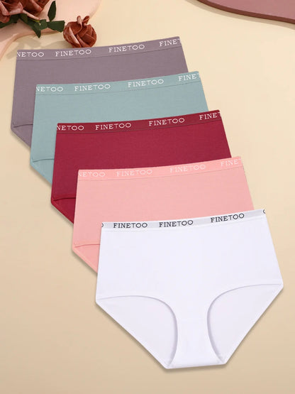FINETOO 5PCS/Set Cotton High Waist Panties Women's Seamless Breathable Underwear Sexy Stretchy Comfort Briefs Lingerie S-XXL