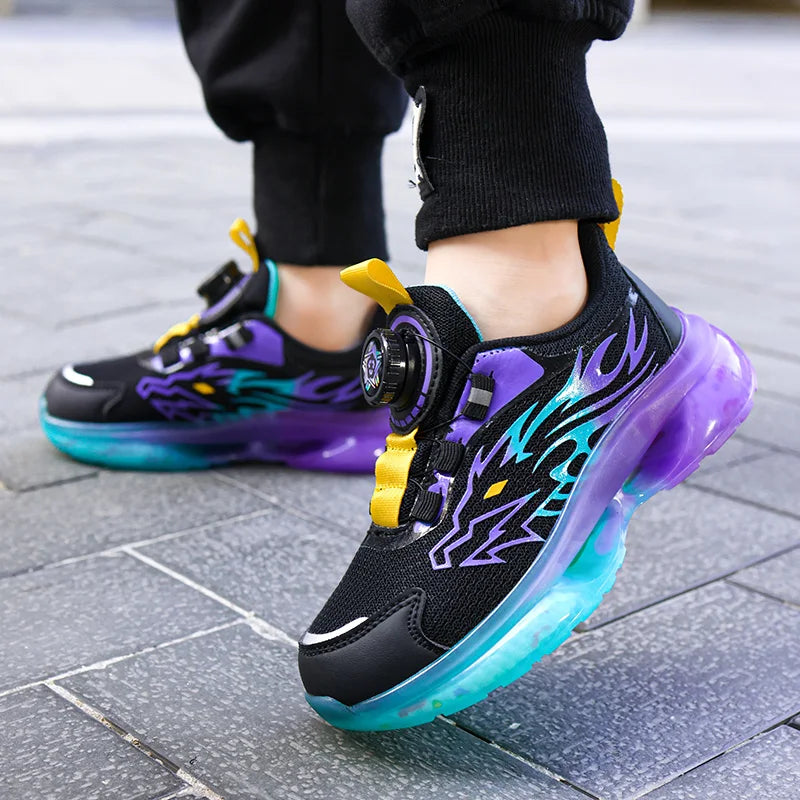 Children's Running Shoes Rotating Buckle Lightweight Outdoor Sports Walking Shoes Breathable Non-Slip Casual Sneakers for Kids