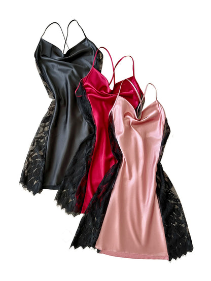 New Style Women's Lace Splicing Nightdress Sexy Fashion Pajamas Simple and Comfortable Suitable for Parties and Home