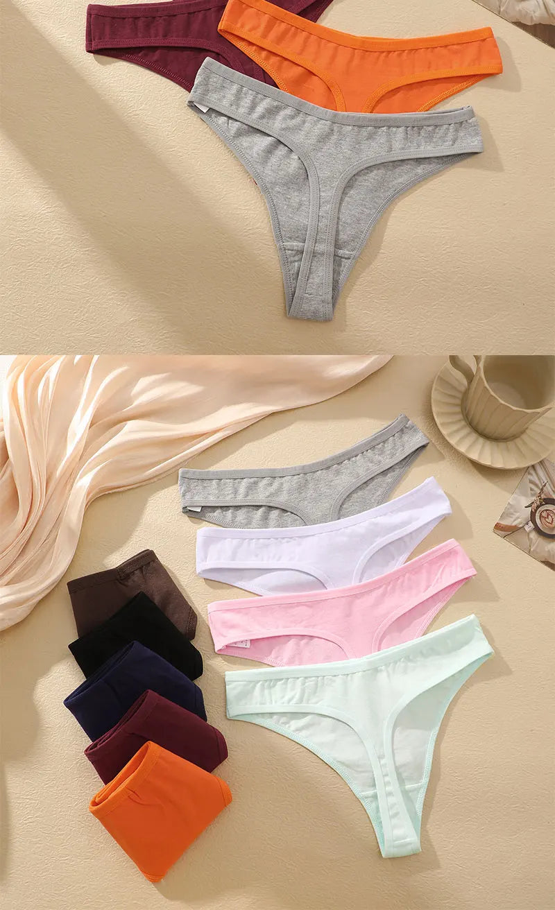 6Pcs/Set Women‘s Cotton Seamless Pantys Sexy Low Waist Soft Comfortable Thongs Fashion Girl Breathable Intimates G-Strings
