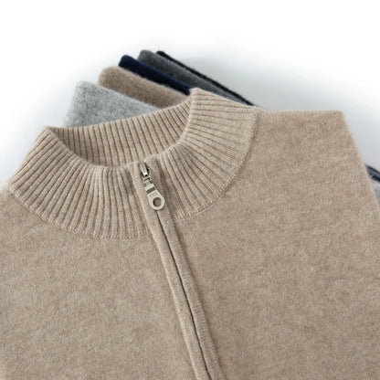 CHICUU Men's 100% Cashmere Sweater Zipper Pullover Mock Neck Long Sleeve Basic Cashmere Knitwear Autumn Winter Clothing Tops