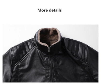 Men Leather Jacket Winter Fleece Lined Biker Jackets Fashion Motorcycle Jacket Faux Leather Coat Outwear Casual Streetwear
