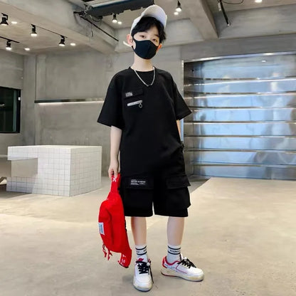 Summer Boys Sets Kids Sports Suit New Fashion Outfit Children's Short-Sleeved Top Shorts 2 Pieces 2025 Teenage Casual Clothes