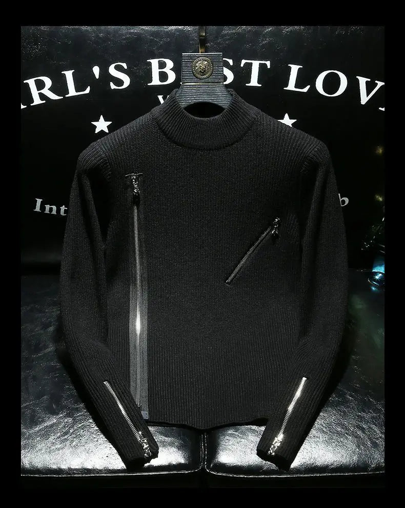 Men Sweater Autumn Winter New Arrival Zipper Solid Color Long Sleeve Fashion Trend Casual Versatile High Neck Knitted Top