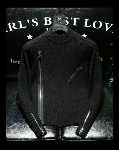 Men Sweater Autumn Winter New Arrival Zipper Solid Color Long Sleeve Fashion Trend Casual Versatile High Neck Knitted Top