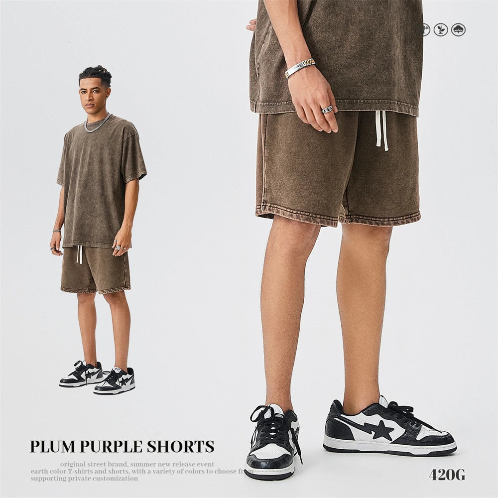 Cotton Shorts Men - Loose Fit Batik Washed Heavy Weight Knee Length Casual Spring Bottoms
