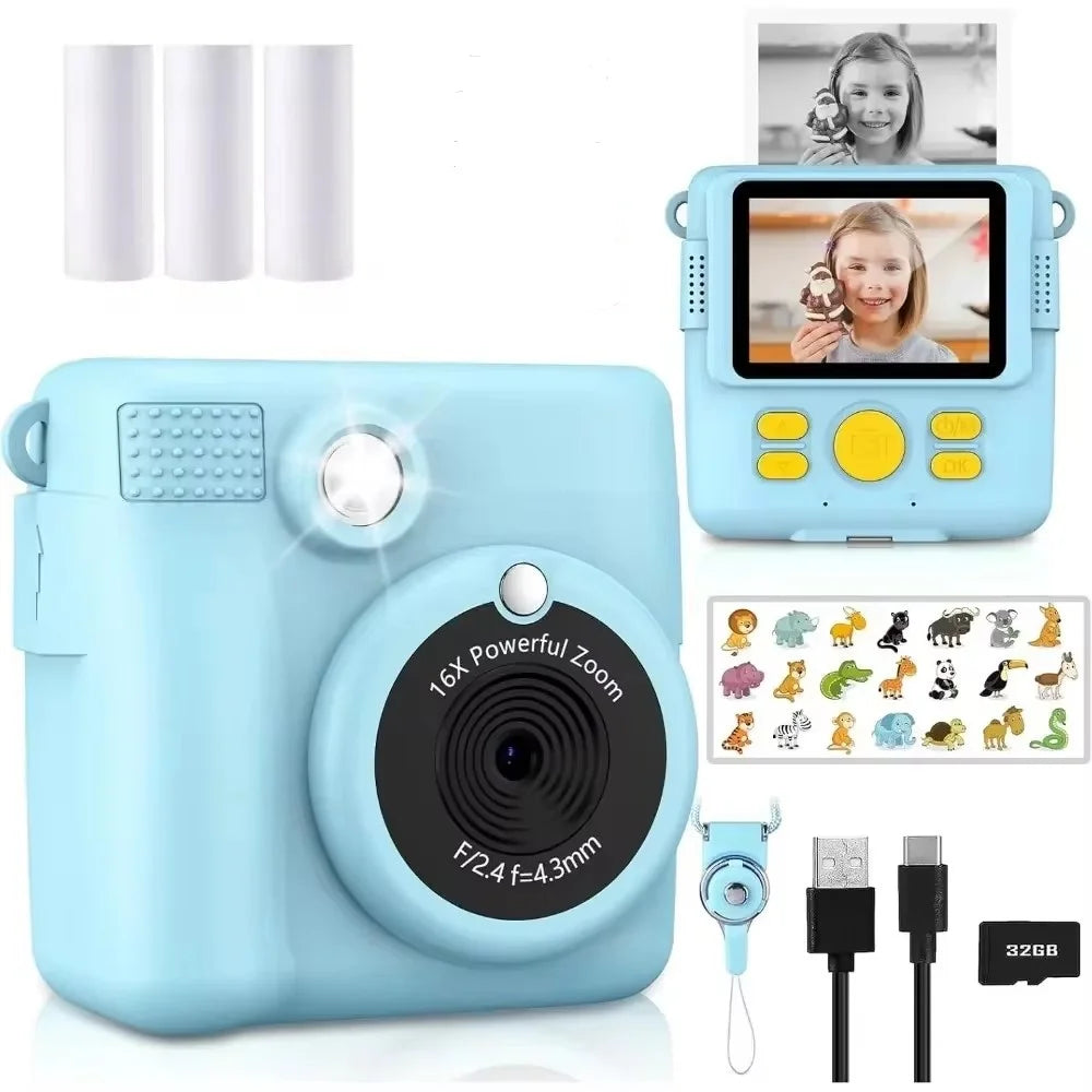 Instant Print Camera - Kids Digital Camera with 1080P HD Video, Waterproof & Shockproof Toy
