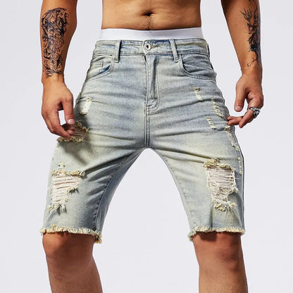 Men's Denim Shorts – Slim Straight Ripped Jeans Black Stretch Casual Summer Wear