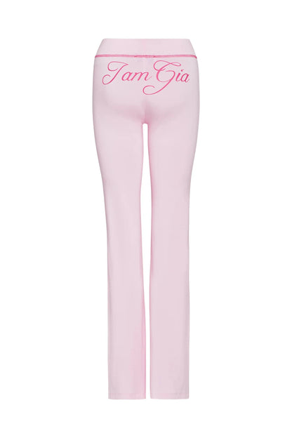 Gia neon pink regular shoulder slim-fit letter print topstitching design slim-fit hooded zip-up short jacket and pants set