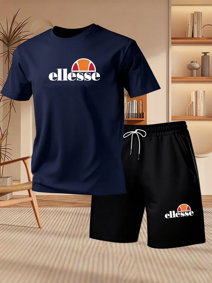 2026 Summer New Men's Fashion Outdoor Sports Set Printed Short Sleeve T-shirt+Shorts Loose Home Leisure Two Piece Set