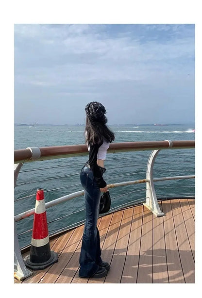 Y2K Slim Fit High Waist Casual Womens Jeans Retro Denim Pants Low Rise Flared Trousers Long Bootcut Drag Autumn for Women