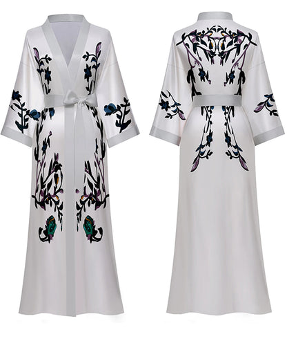 Daiwor Kout Silk Satin Robe for Women Long Japanese Kimono Robe Lightweight Soft Bathrobe Summer Luxury Dressing Gown