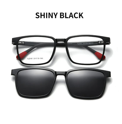 Magnetic Clip-On Glasses – Polarized Prescription Sunglasses with TR90 Frame for Men Women