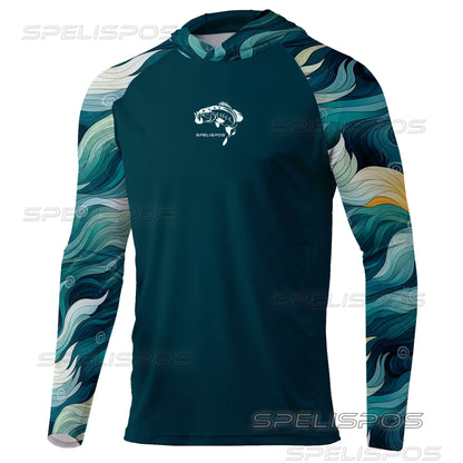 SPELISPOS New Men Fishing Hoodie Summer Breathable  Long Sleeve Fishing Jersey Sun Protection UPF 50+ T-shirt Camisa De Pesca