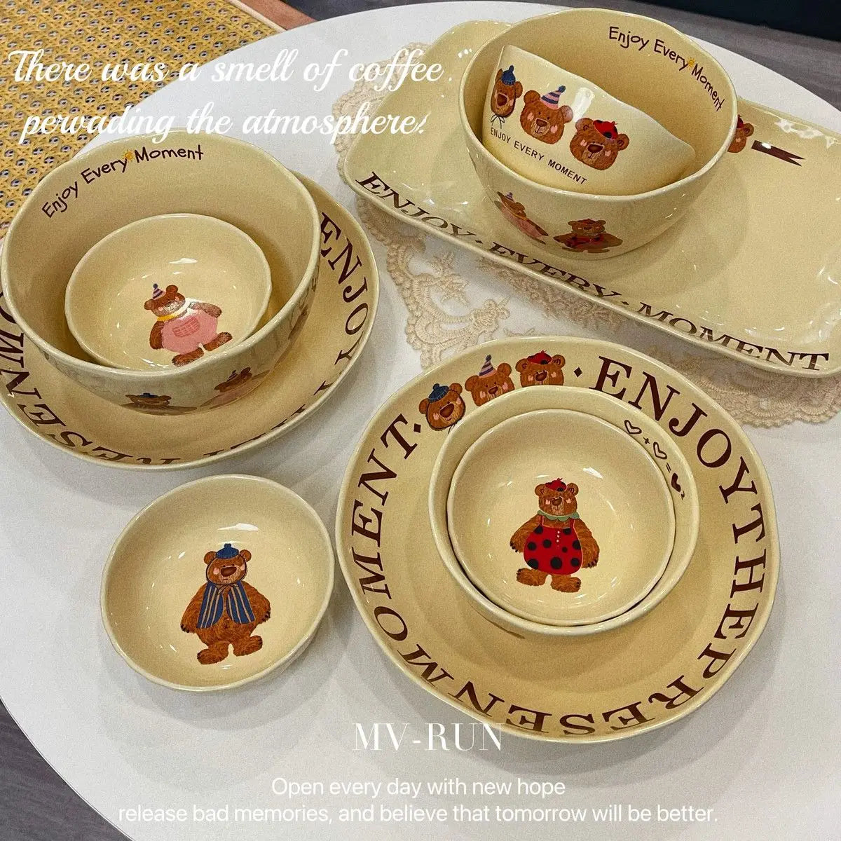 Korean Three Little Bear Cartoon Bowls - Cute Ceramic Tableware Set