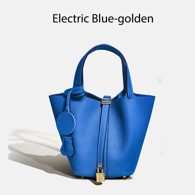 Women Leather Bucket Bag - Genuine Leather Handbag | Large Tote Bag With Silver Hardware