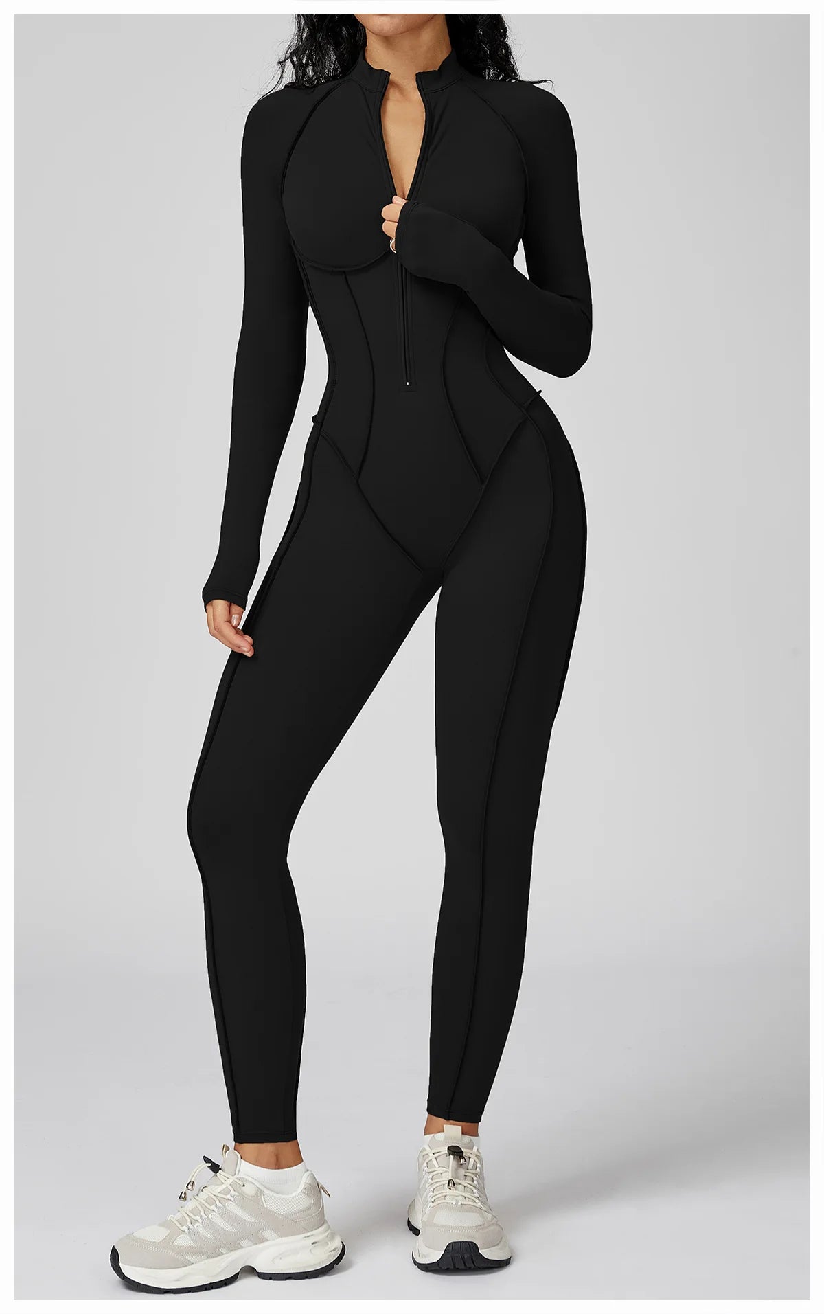 Women's Yoga Bodysuit - Long Sleeve Tracksuit Gym Zipper Suit, Breathable Fitness Jumpsuit