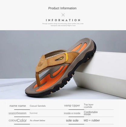 Cow Leather Outdoor Men Slippers Non-slip Wear-resistant Men's Flip Flops Summer Casual Shoes For Men Beach Sandals Plus Size